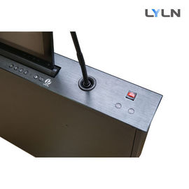 Conference Room Motorized Computer Monitor lift Interating with Audio-Technical XLR Microphone